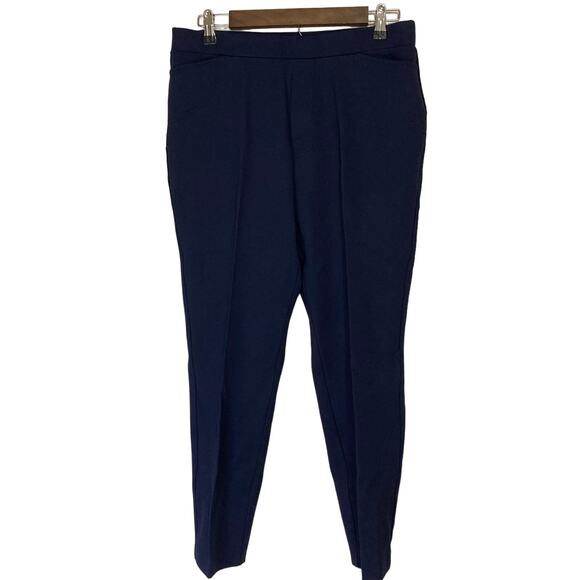 A627005 SUSAN GRAVER Petite Smart Ponte Knit Slim Leg Pants Navy PS